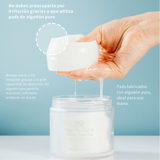 DermaShare Vegan Tea Tree 89 Cooling Toner Pads